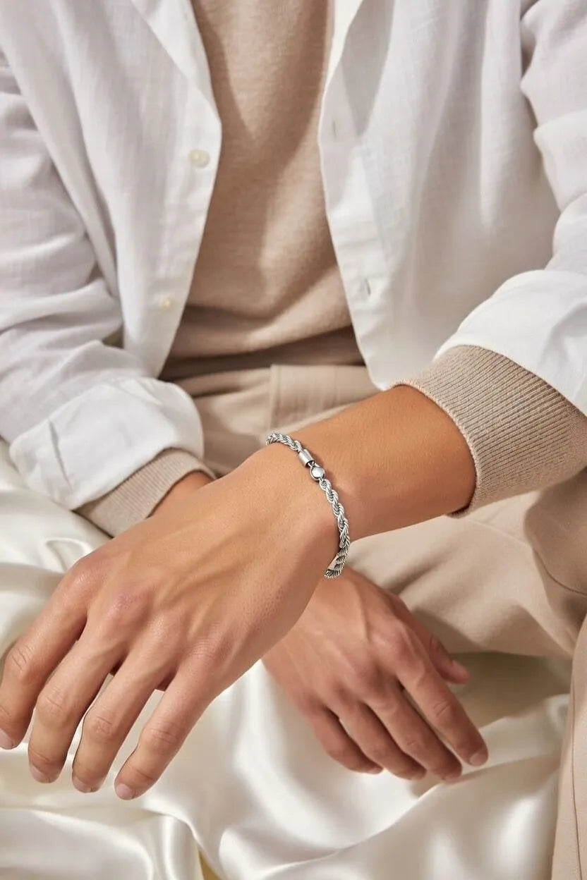 Aureva Luxury Rope Chain Bracelet – 18K Gold & Silver Plated Twisted Link Bangle for Women in Pakistan