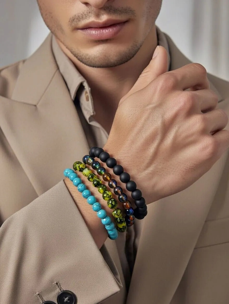 Unisex Turquoise Howlite Adjustable Beaded Bracelet for Men and Women