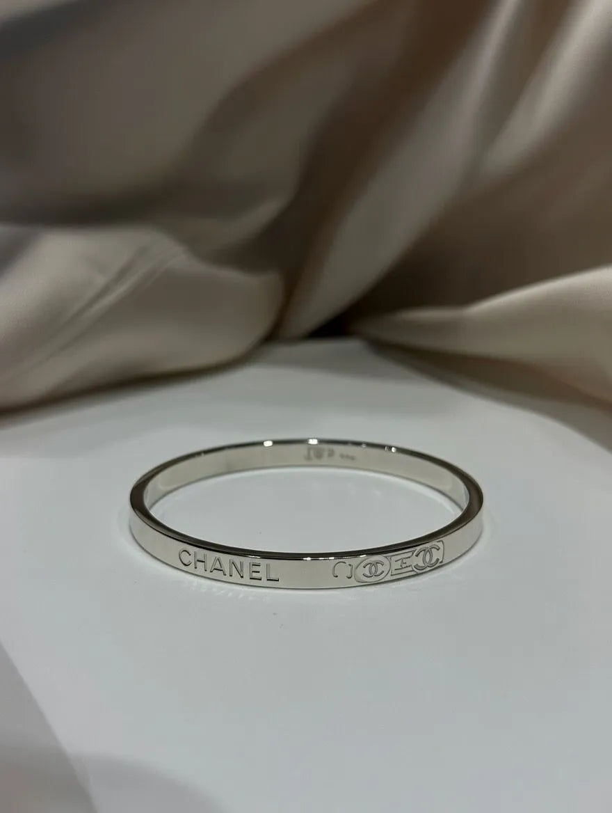 Men's Stainless Steel Engraved Bangle Bracelet in Gold and Silver