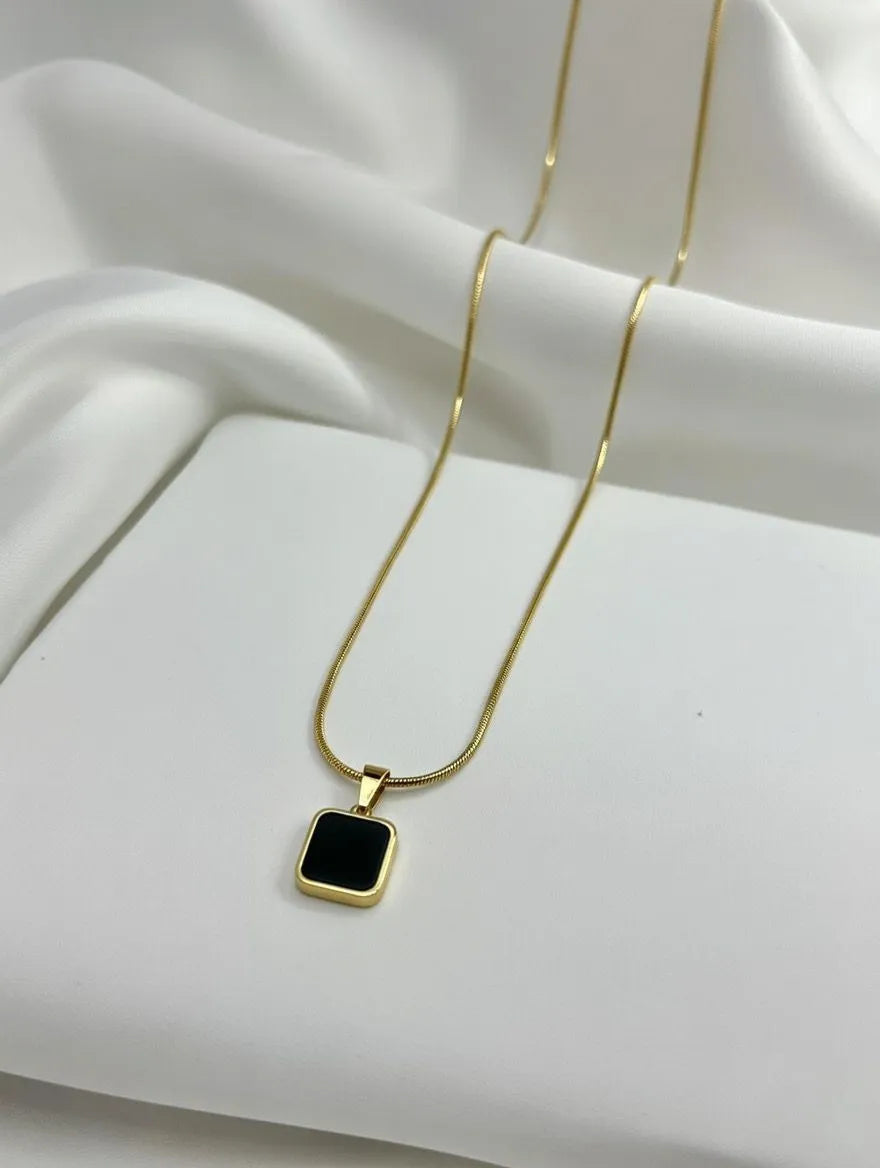 Reversible Square Pendant Necklace for Men and Women – Elegant Dual-Tone Black & White Formica Design