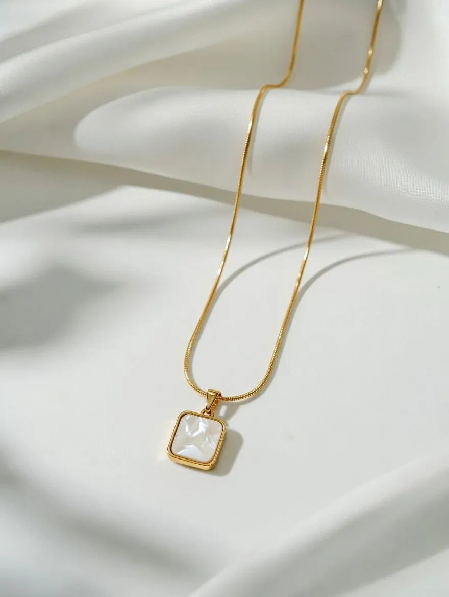 Reversible Square Pendant Necklace for Men and Women – Elegant Dual-Tone Black & White Formica Design