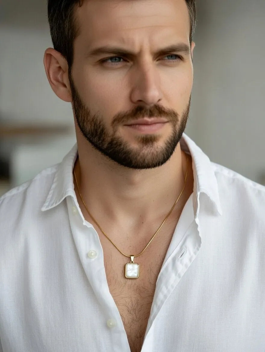 Reversible Square Pendant Necklace for Men and Women – Elegant Dual-Tone Black & White Formica Design