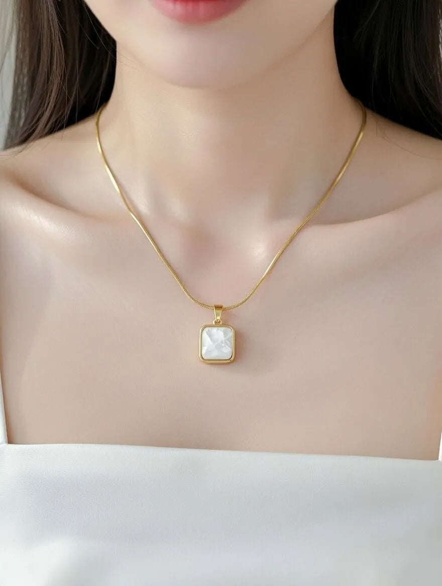 Reversible Square Pendant Necklace for Men and Women – Elegant Dual-Tone Black & White Formica Design