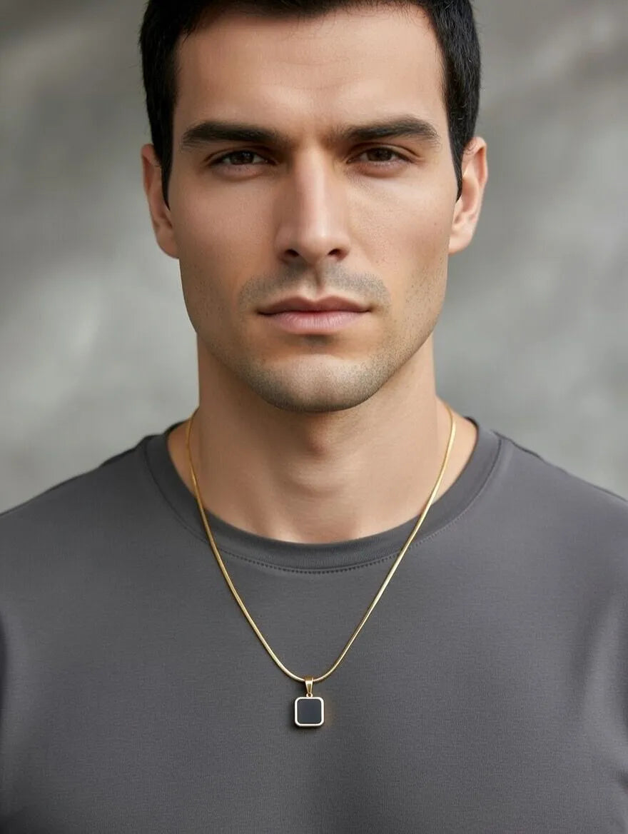 Reversible Square Pendant Necklace for Men and Women – Elegant Dual-Tone Black & White Formica Design