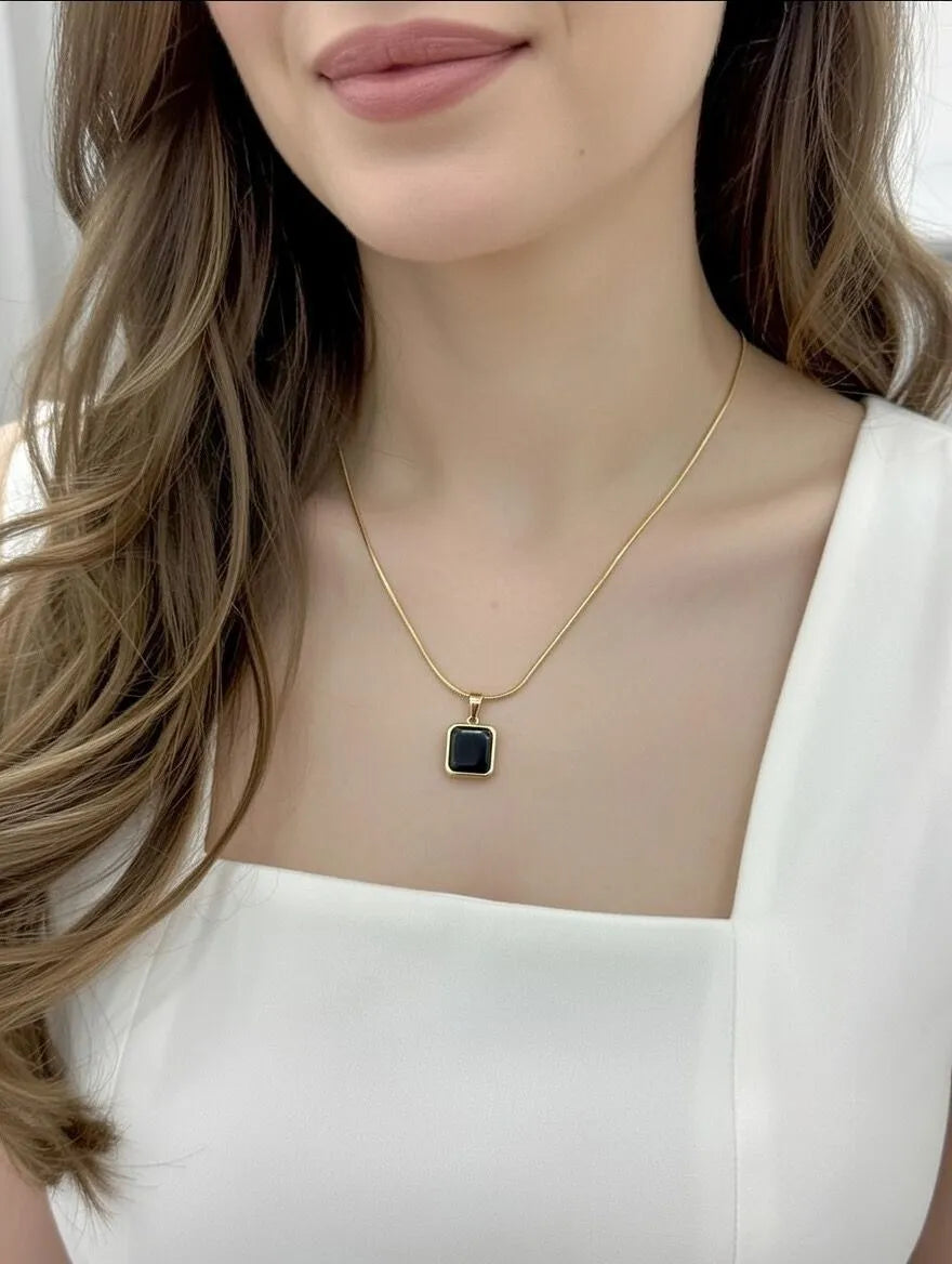 Reversible Square Pendant Necklace for Men and Women – Elegant Dual-Tone Black & White Formica Design
