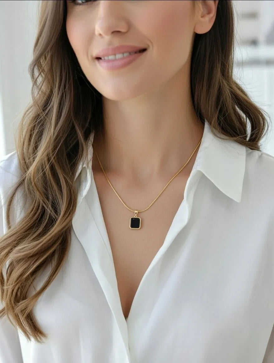 Reversible Square Pendant Necklace for Men and Women – Elegant Dual-Tone Black & White Formica Design