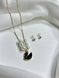 Luxury Black Swan Necklace Set for Women – Elegant Pearl & Crystal Jewelry Set with Matching Earrings