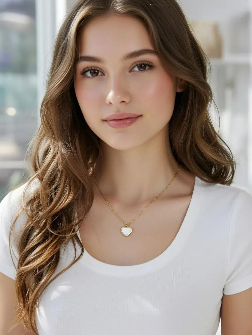 Minimalist white heart pendant necklace for women gold plated - Pakistan jewelry fashion Lahore Karachi