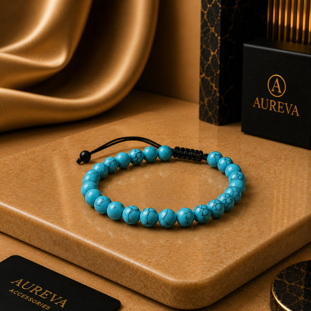 Unisex Turquoise Howlite Adjustable Beaded Bracelet for Men and Women