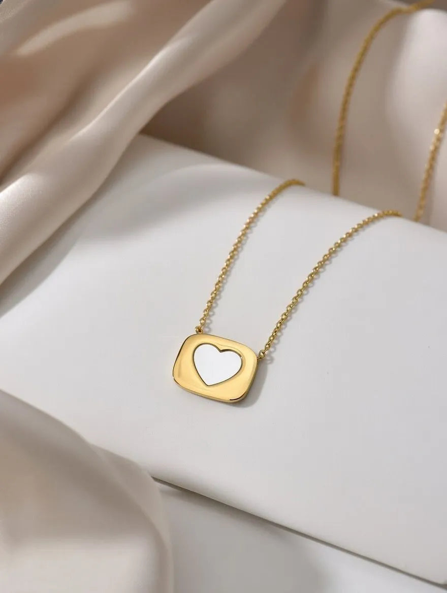 Minimalist white heart pendant necklace for women gold plated - Pakistan jewelry fashion Lahore Karachi