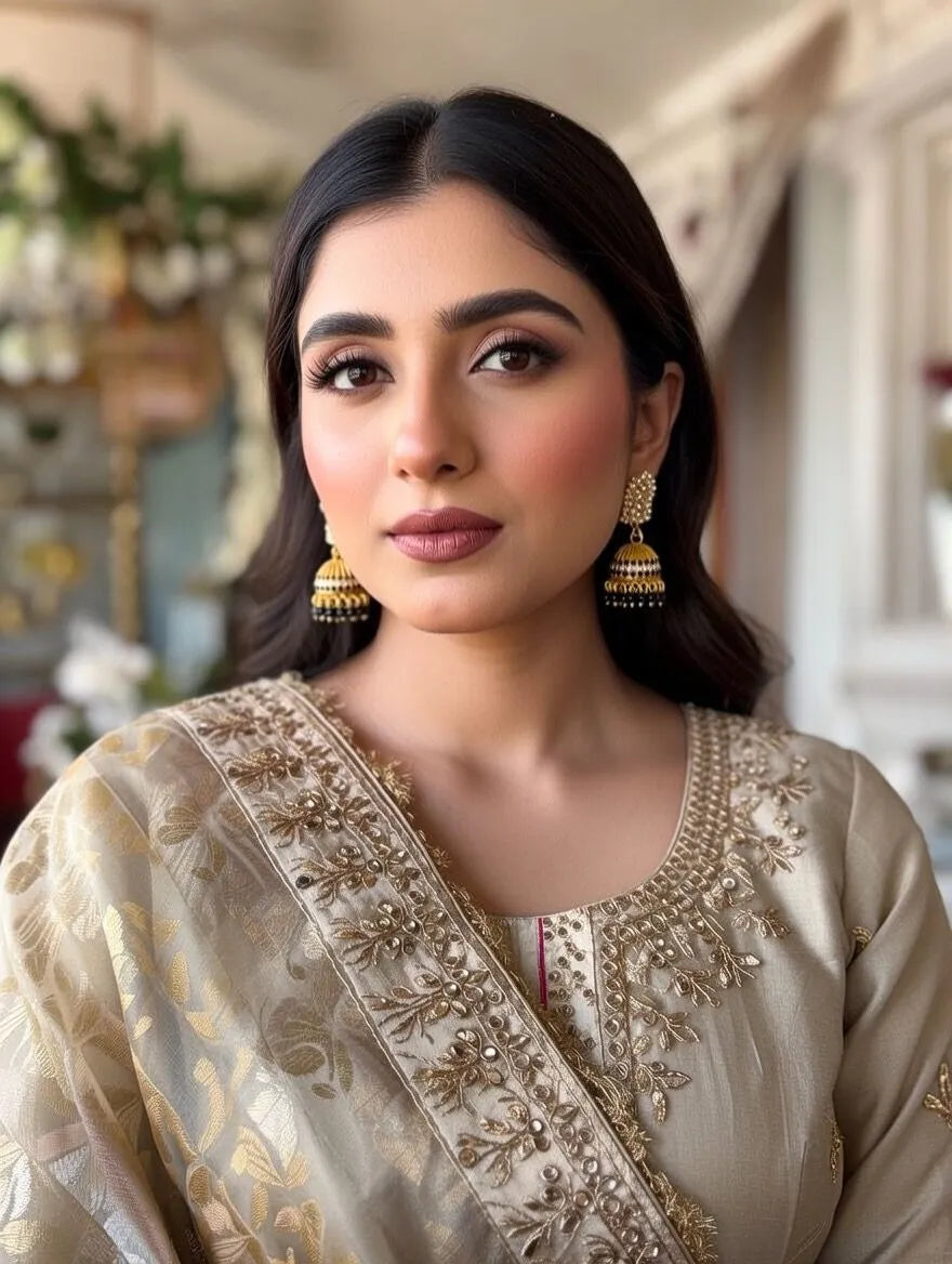 Aureva traditional gold plated jhumki earrings for women Pakistan - Antique beaded jhumkas in pink and black variants