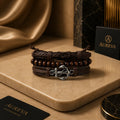 Men's dark brown and black leather stacked bracelet set