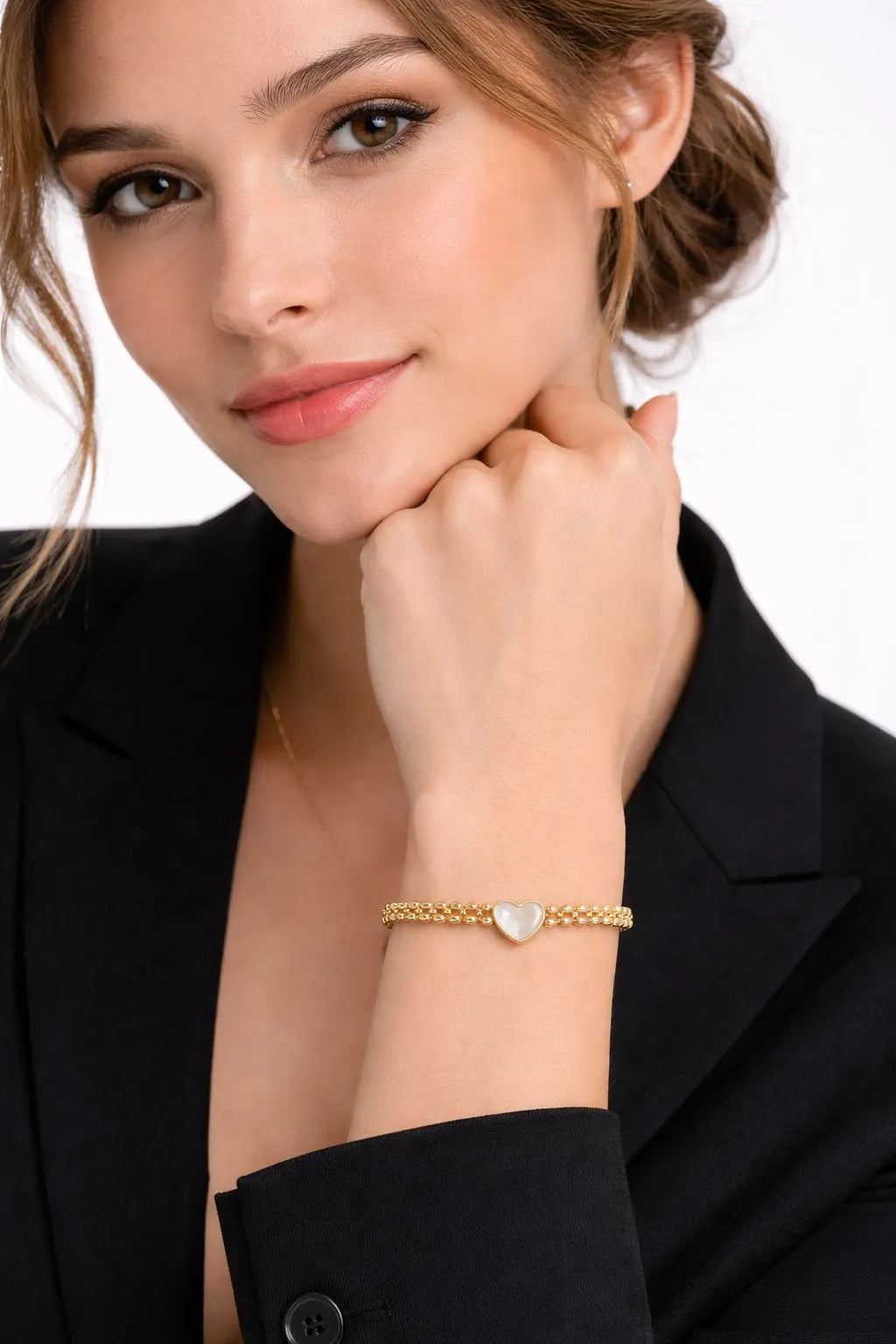 Gold beaded heart charm bracelet for girls - Elegant tarnish-free artificial jewelry online shopping Lahore Karachi