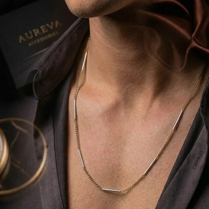 Men's Silver Bar Accent Chain Necklace